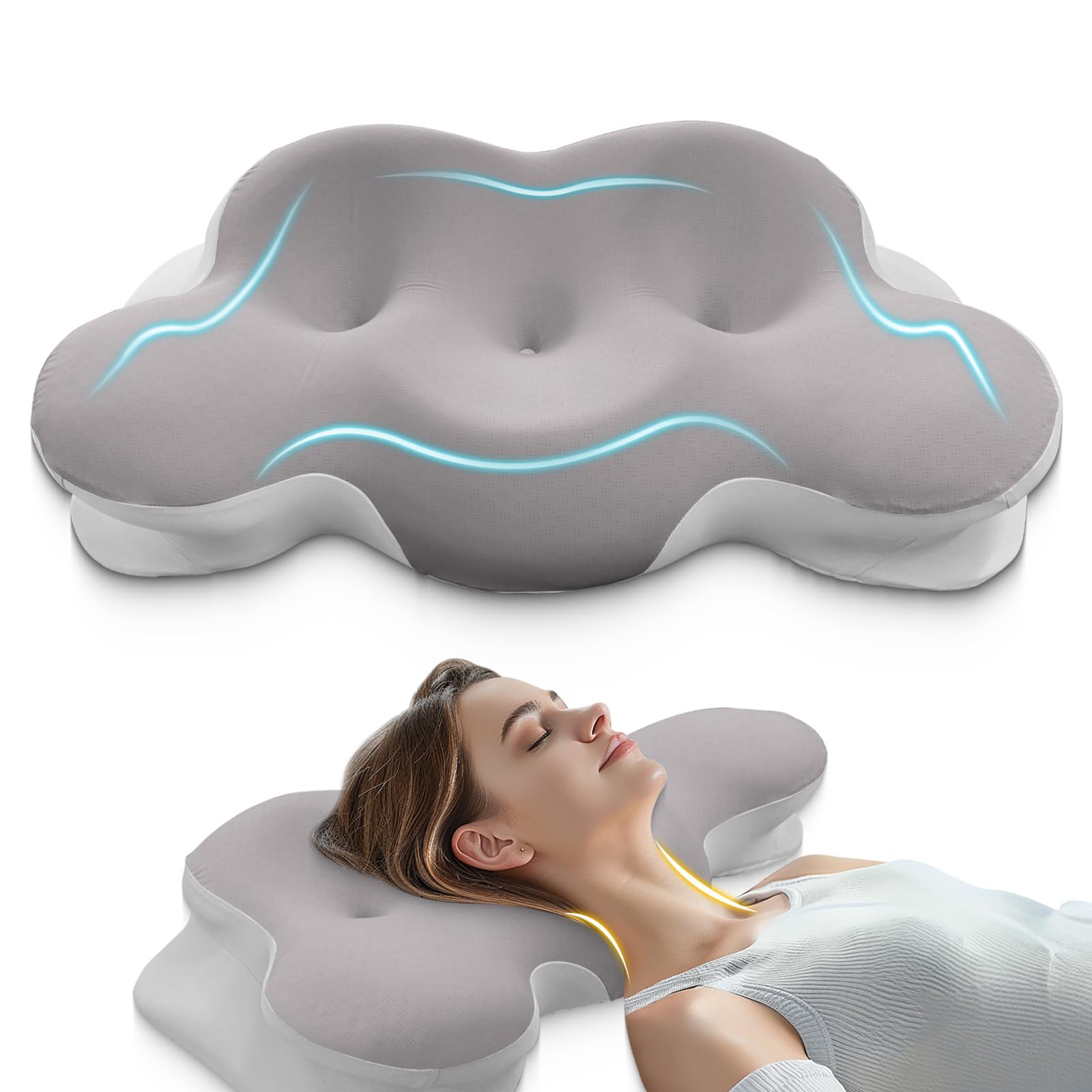 Photo 1 of Cervical Neck Pillow, Pillows for Neck and Shoulder Pain, Contour Pillow, Neck Pillows, Pillow for Neck Pain Relief, Side Sleeper Pillows for Adults, Ergonomic Pillow, Memory Foam Pillows
