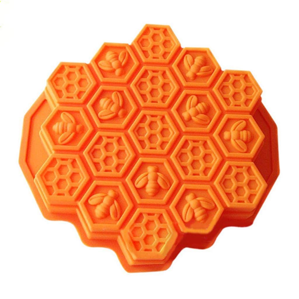 DBOO 19 Cavities Cake Mold Honeycomb Mould Bee Soap Molds Silicone Molds Flexible Candy Chocolate Dessert Baking (Orange)