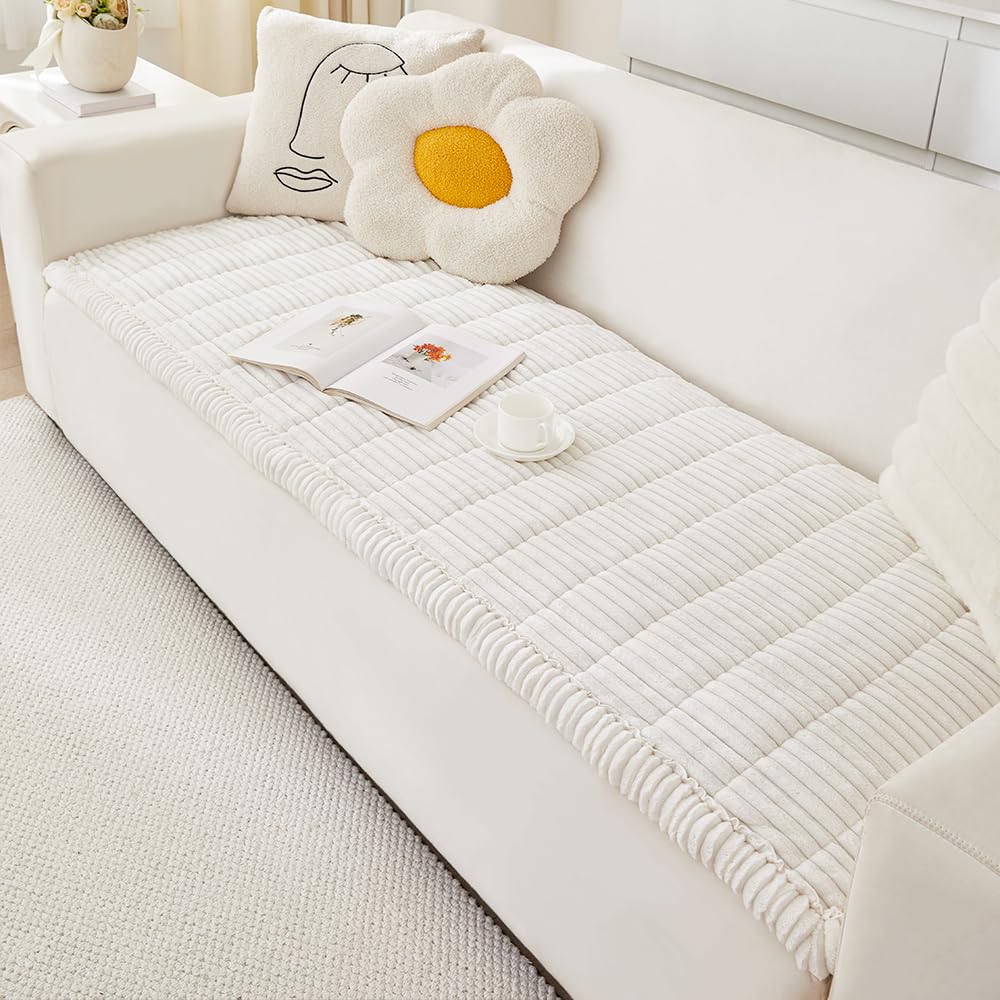 Photo 1 of Awjcsv Couch Cover for Dogs Washable, Fuzzy Pet Couch Covers for 2 Cushion Sofa Pet Friendly, Non Slip Sofa Cover (White, 27.6" x 59"/70 x 150cm)