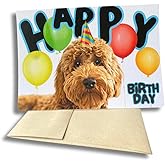 Happy Birthday Card with Dogs, Goldendoodle Card (1 Premium Card, 5x7 inches, Blank Inside) Goldendoodle Happy Birthday Card, Happy Birthday from Dog, Cute Birthday Card with Doodle, Gooldendoodle Gifts - 381