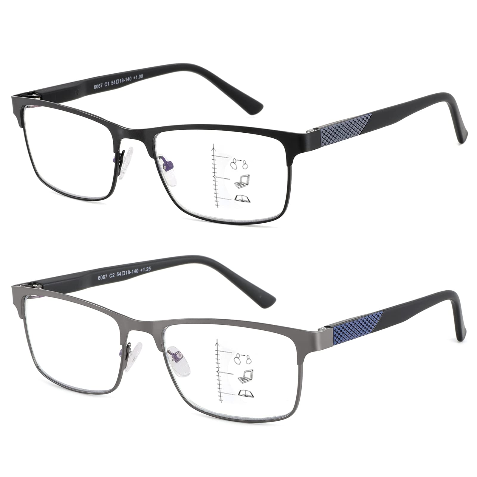 Photo 1 of Kafirlo Progressive Multifocal Reading Glasses Men No Line Multifocus Transition Blue Light Blocking Computer Reader Multi Focus Metal Full Wide Frame Large Head Designer Magnifying Eyeglasses 1.50+