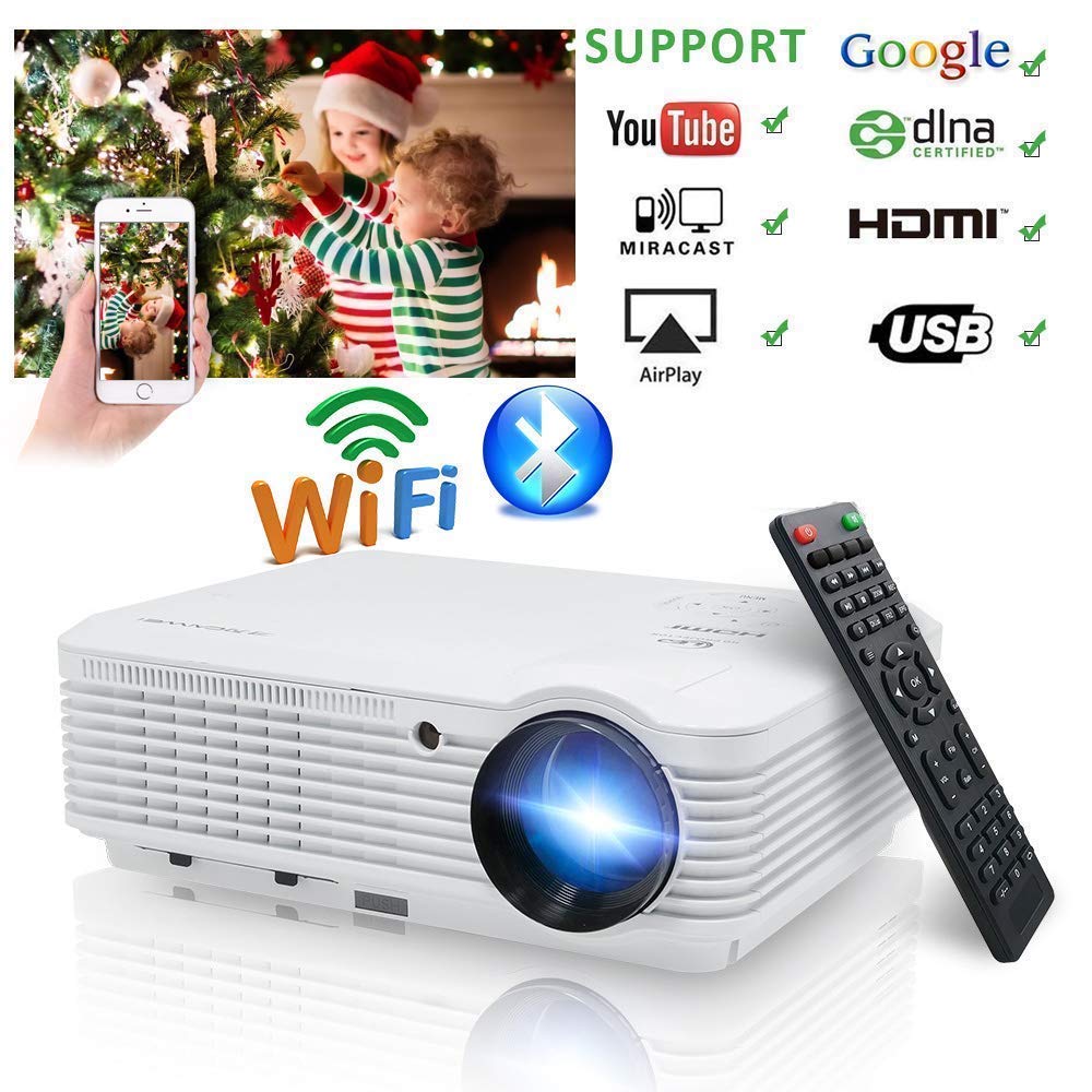 Video Projector 1080p 3900 Lumen, Wireless Proyector WiFi Bluetooth Android 6.0 HD WXGA Multimedia Home Theater LCD Projectors HDMI USB VGA for TV ...