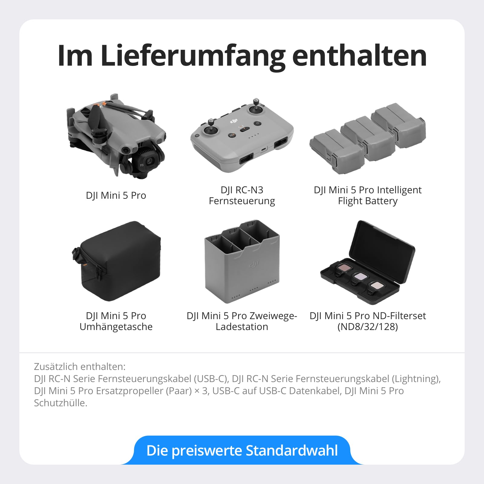 DJI Mini 5 Pro Fly More Combo mit DJI RC-N3, C0-Zertifiziert, Drohne mit Kamera, 1-Zoll CMOS, 4K-Drohne für Anfänger mit Omnidirektionaler Hinderniserkennung, ActiveTrack 360°, 225°-Gimbal-Drehung 7