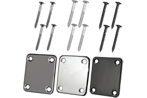 3 Pack Different Colors Electric Guitar Neck Plate with Crews, SourceTon Guitar Neck Plate (Silver, Black, Gun Black) for Replacement Electric Guitar Part