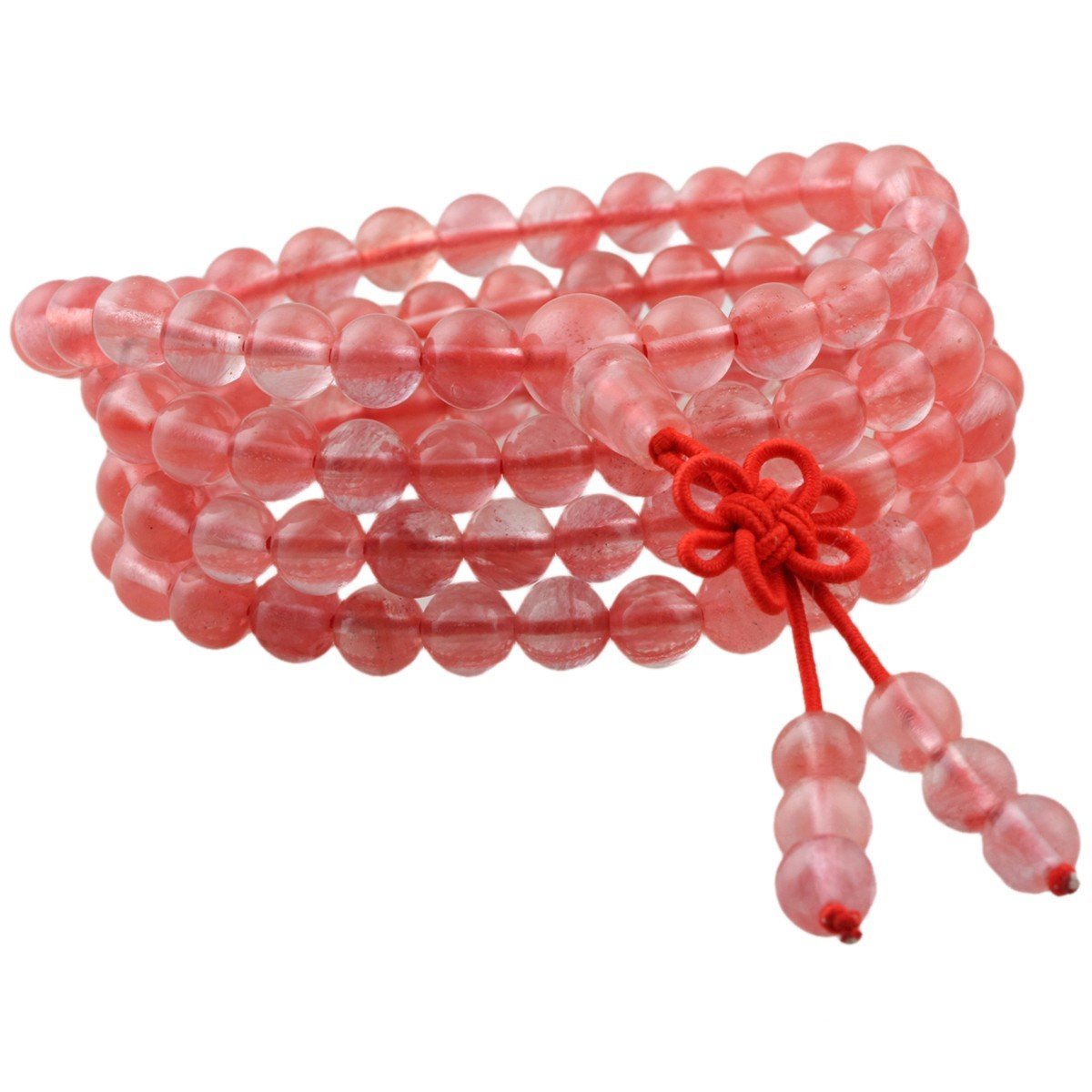 Shanxing 6mm Cherry Quartz Crystal 108 Prayer Beads Mala Wrap Bracelet for Women Men, Pink Worry Beads Healing Crystal Bracelet Tibetan Buddhist Jewellery Gift Buddha Reiki Meditation Stone Necklace