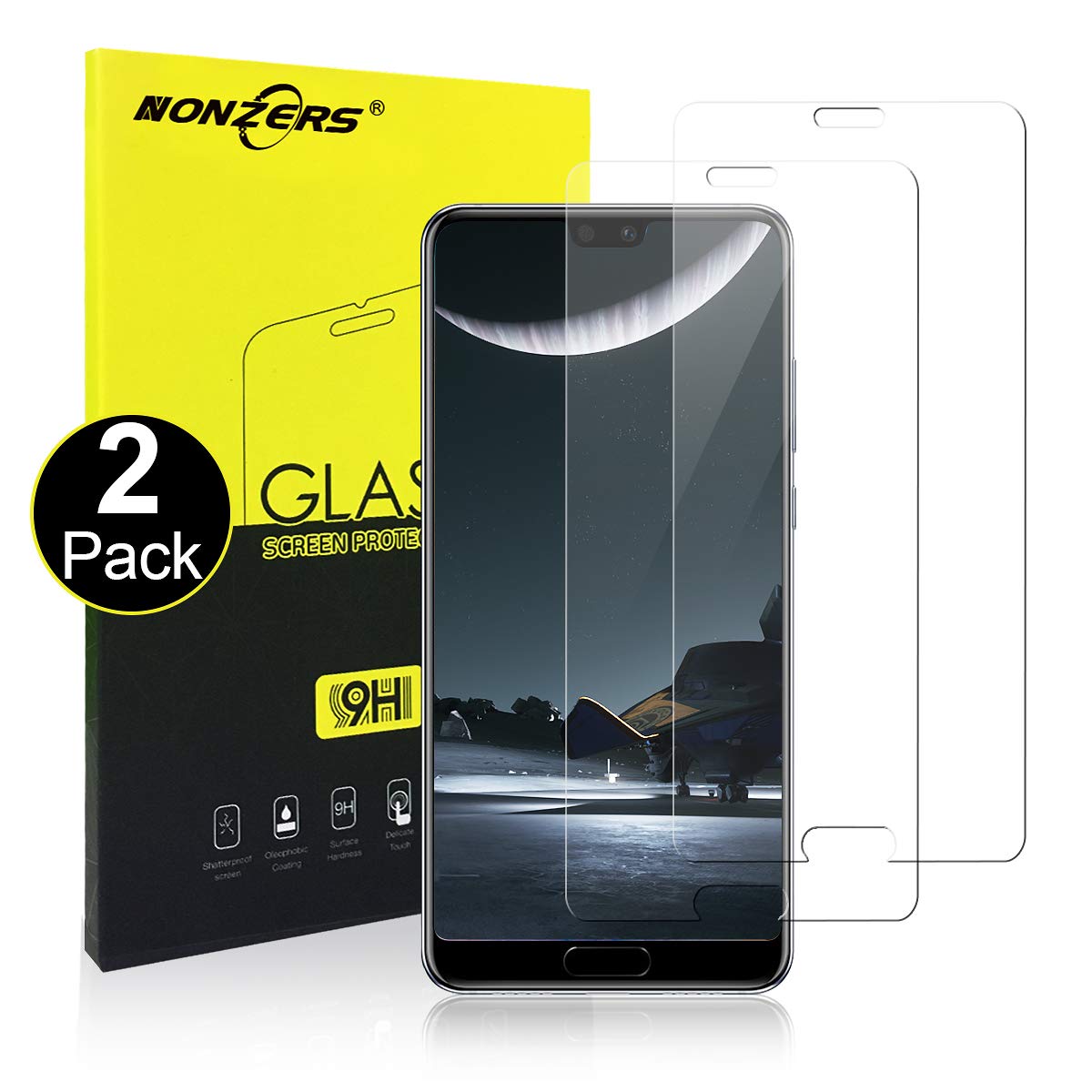 NONZERS [2-Pack] Verre Trempé pour Huawei P20, 2.5D Bords Arrondis Film Protecteur d\'Écran en Verre Trempé Transparent, Dureté de 9H et 3D Touch Compatible, Ultra-Mince et Ultra-Résistant sans Bulles