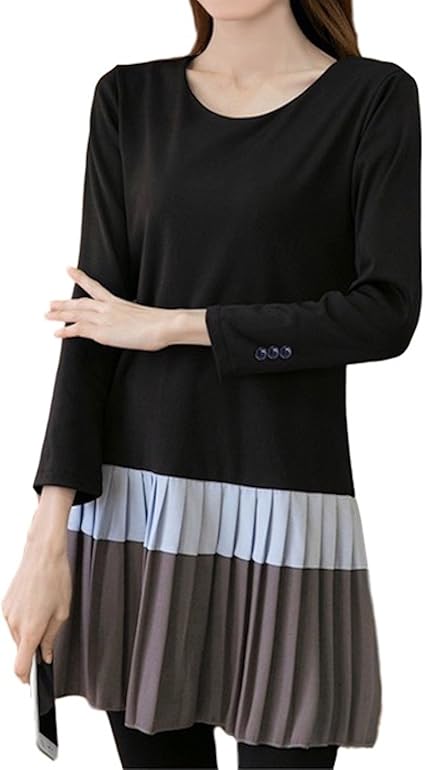 Amazon ゴラッソ Golazo バイカラー 切り替え チュニック ワンピース フレア ネイビー きれいめ 膝丈 長袖 プリーツ レディース ワンピース チュニック 通販