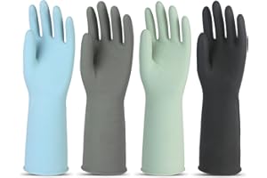 Rubber Dishwashing Gloves for Kitchen 4 Pairs Cleaning Household Dish Washing Reusable & Waterproof Latex Glove