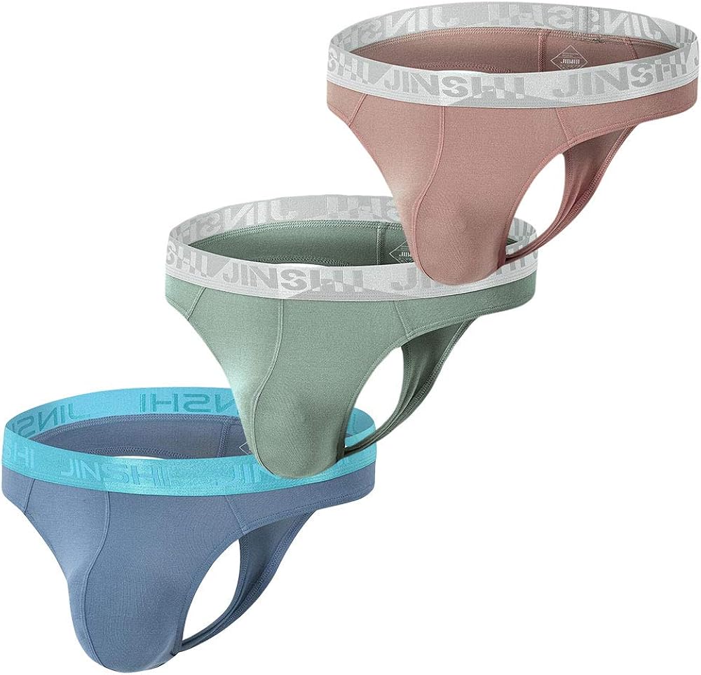 JINSHI Men T-Back Sexy Butt-Flaunting Thong Underwear Comfrt Waistband 3-Pack at  Men’s Clothing store