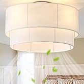 SYDACG Ceiling Fan with Lights Low Profile, 20" Flush Mount Boho Ceiling Fan with Light Remote Control, Bladeless Rattan 6 Sp