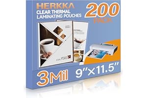 HERKKA 200 Pack Laminating Sheets, Holds 8.5 x 11 Inch Sheets, 3 Mil Clear Thermal Laminating Pouches 9 x 11.5 Inch Laminatio