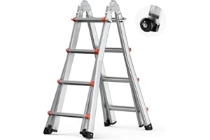 VEVOR Telescoping A Frame Ladder, 13 FT Compact Aluminum Extension, Multi-Function Portable Collapsible RV, for Homework Stairs Indoor Outdoor Roof, 330lb Load