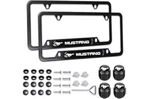 WANRELE Black License Plate Frames for Mustang, 2PCS Car License Plate Holder Bracket Universal Rust-Proof Plate Frame Covers Protector with Screw Caps Cover Set Car Accessories