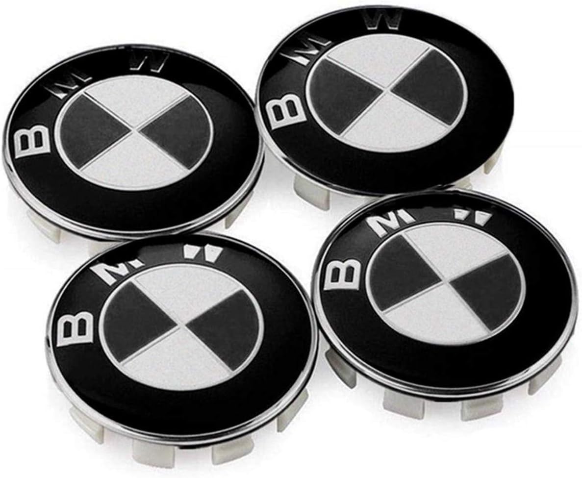 Health mall Set of 4 - Wheel Center Caps Emblem 68mm Rim Center Hub Caps Fit for E30 325i 328i E36 E46 E34 E39 E60 E65 E38 Wheels Logo Black & White Color