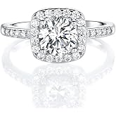 MDFUN 18K White Gold Plated Cubic Zirconia Promise Halo Engagement Promise Eternity Ring for Women