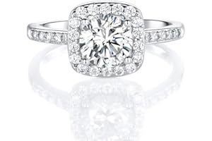 MDFUN 18K White Gold Plated Cubic Zirconia Promise Halo Engagement Promise Eternity Ring for Women