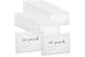 50Pcs Heavy Duty Clear Adhesive Index Card Pockets Holder, 2.36"x3.93"(6x10cm) Top Loading Self Adhesive Label Holders for St
