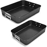 Lasagna Pan 3 Inch Deep, 2 Pcs 13.7"16" Baking Pan for Oven, Roasting Pans with Handles, Nonstick Rectangle Cake Pans, Heavy Duty, Dishwasher Safe, Dark Grey