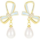 14K Gold Plated Pearl Dangle Earrings for Women Jewelry