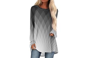 GENERIC Tops For Women Trendy Print Crewneck Long Sleeve Shirts Plus Size Tunics Or Tops To Wear With Leggings