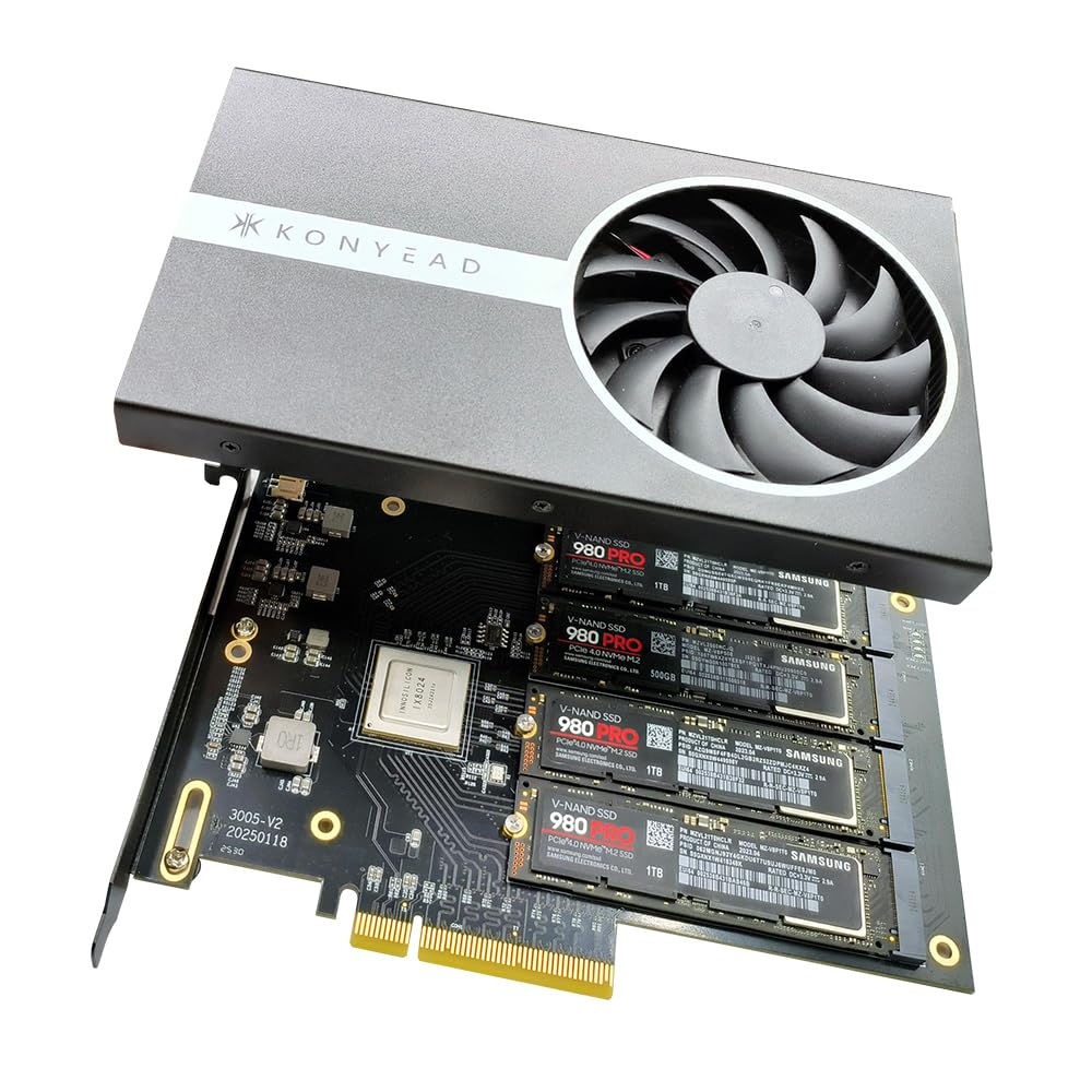 Photo 1 of Quad PCIe4.0 NVMe M.2 SSD Adapter Card-PCI Express 4.0 x8 Card Support 4X M.2 NGFF PCIe NVMe SSD for Mac & PC (IX8024 Switch)-Support Non-Bifurcation Motherboard(3005K)