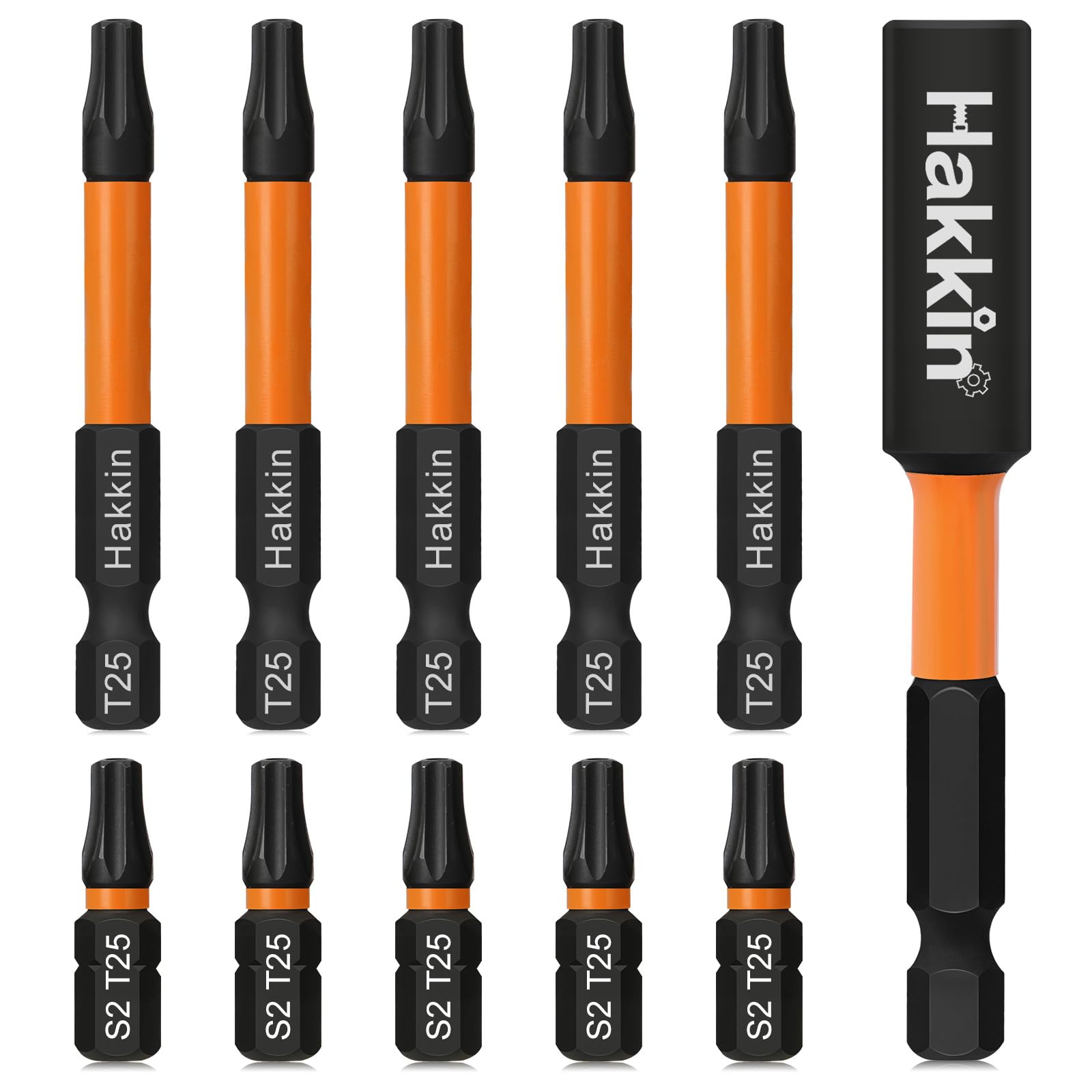 Hakkin 11pc T25 Torx Screwdriver Set - Tamper Proof Torx Bits, S2 Steel, 25mm-60mm Magnetic, 75mm Bit Extension — image 1