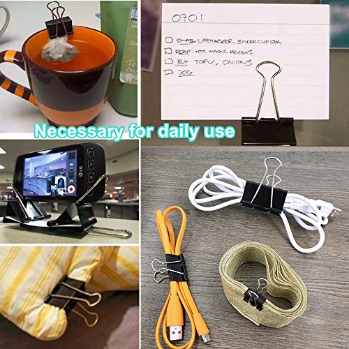 Binder Clips 90 PCS, OUHL Paper Clamp Clips 6 Assorted Sizes for Teachers Students Notes Letter Schools Office Home Kitchen (Black)