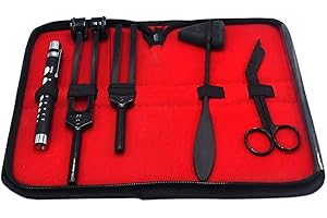 Laja Imports Student Exam Kit - 5-Piece Assessment and Diagnostic Set Color Black - Reflex Hammer, C128 and C512 Tuning Forks, Pupil Gauge, Bandage Scissors – Perfect for Educational Use