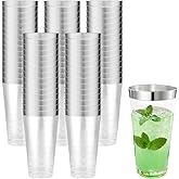 100 Pcs Silver Rimmed Plastic Tumblers - 16 oz Clear and Silver Rim Plastic Wine Cups, Big Size Fancy Disposable Party Cup Beverage Drinking Cup for Easter, St. Patrick's Day, Party, Wedding