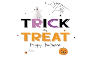 Alynta Happy Halloween Stickers - 2 Inch 60PCS Halloween Name Tags Stickers Pumpkin Ghost Sticker Labels Self-Adhesive Trick or Treat Sticker for Goodie Bags Envelope Seals Party Decorations (White)