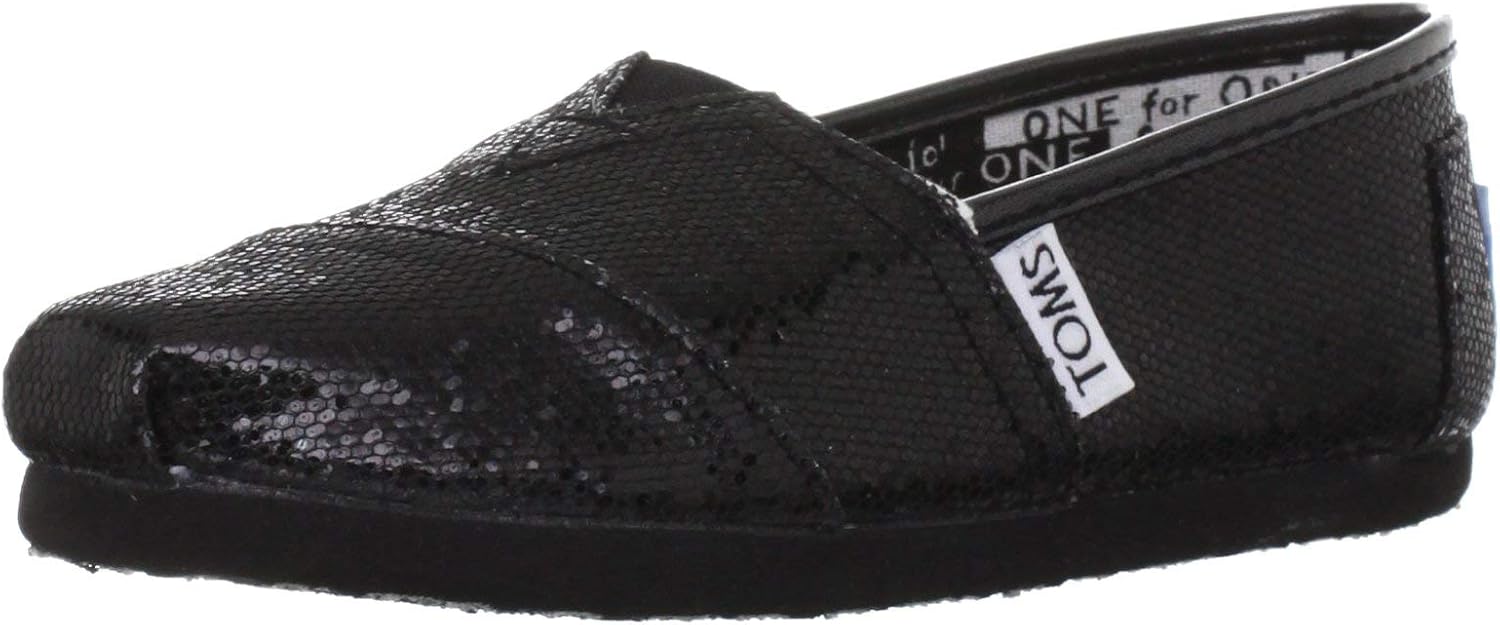 TOMS Kids's Youth Classics Black Glitter Casual Shoes 1.5 (Black