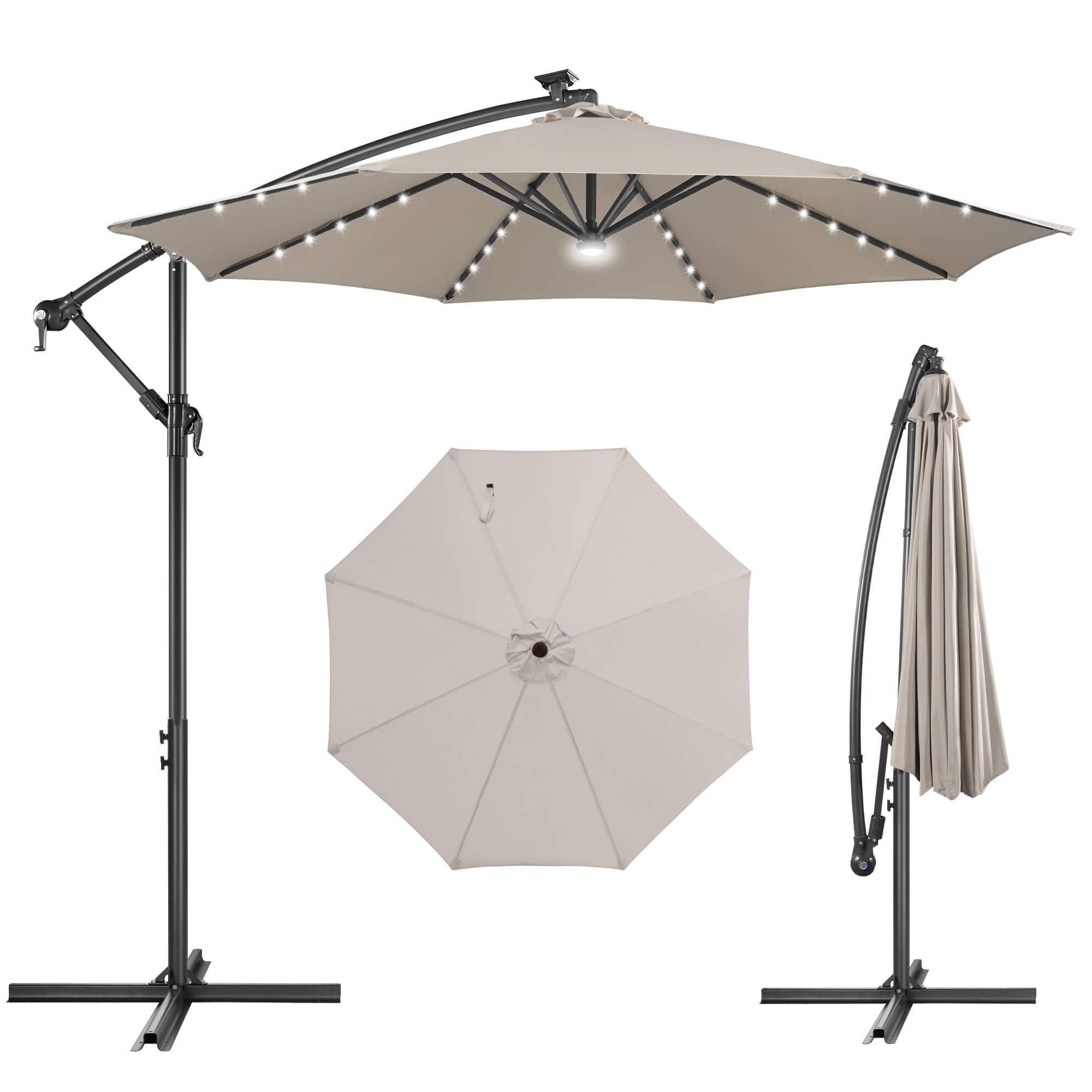 Photo 1 of **MISSING PARTS**FLAME&SHADE 10ft Solar Cantilever Umbrella with 40 LED Lights, Lighted Large Offset Outdoor Patio Umbrellas, 8 Sturdy Ribs, UPF50+ UV Protection for Pool Deck Garden Yard, Taupe