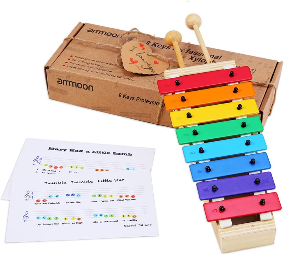 ammoon Xylophone 8 Keys Compact Size Xylophone Glockenspiel with Wooden Mallets Percussion Musical Instrument Toy Gift for Kids Children