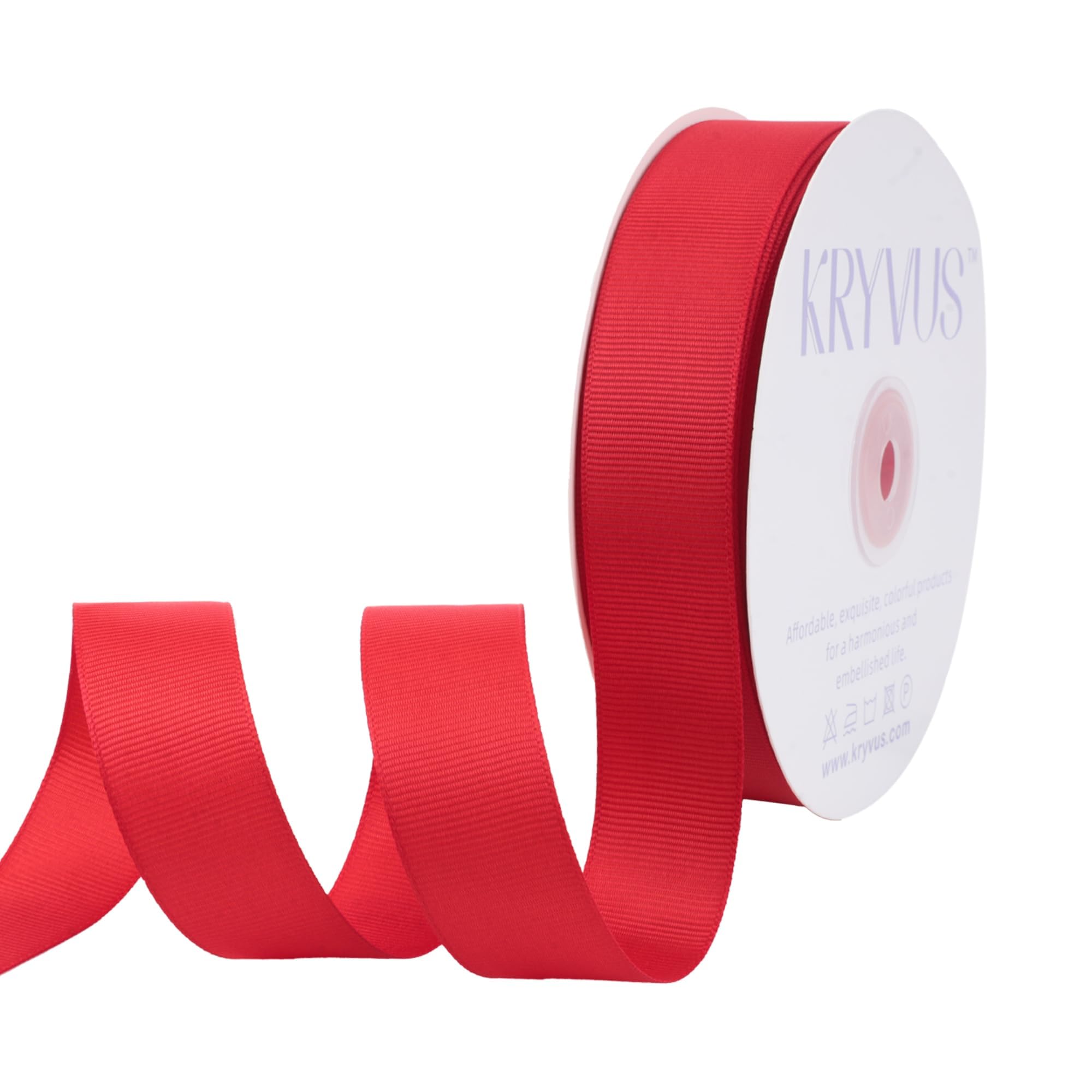 Kryvus Grosgrain Ribbon, Red Ribbon 25mm x Continuous 45 Metres, Red Grosgrain Ribbons Perfect for Gift Wrapping, Crafts, Sewing, Wedding Decor, DIY Hair Accessories and More