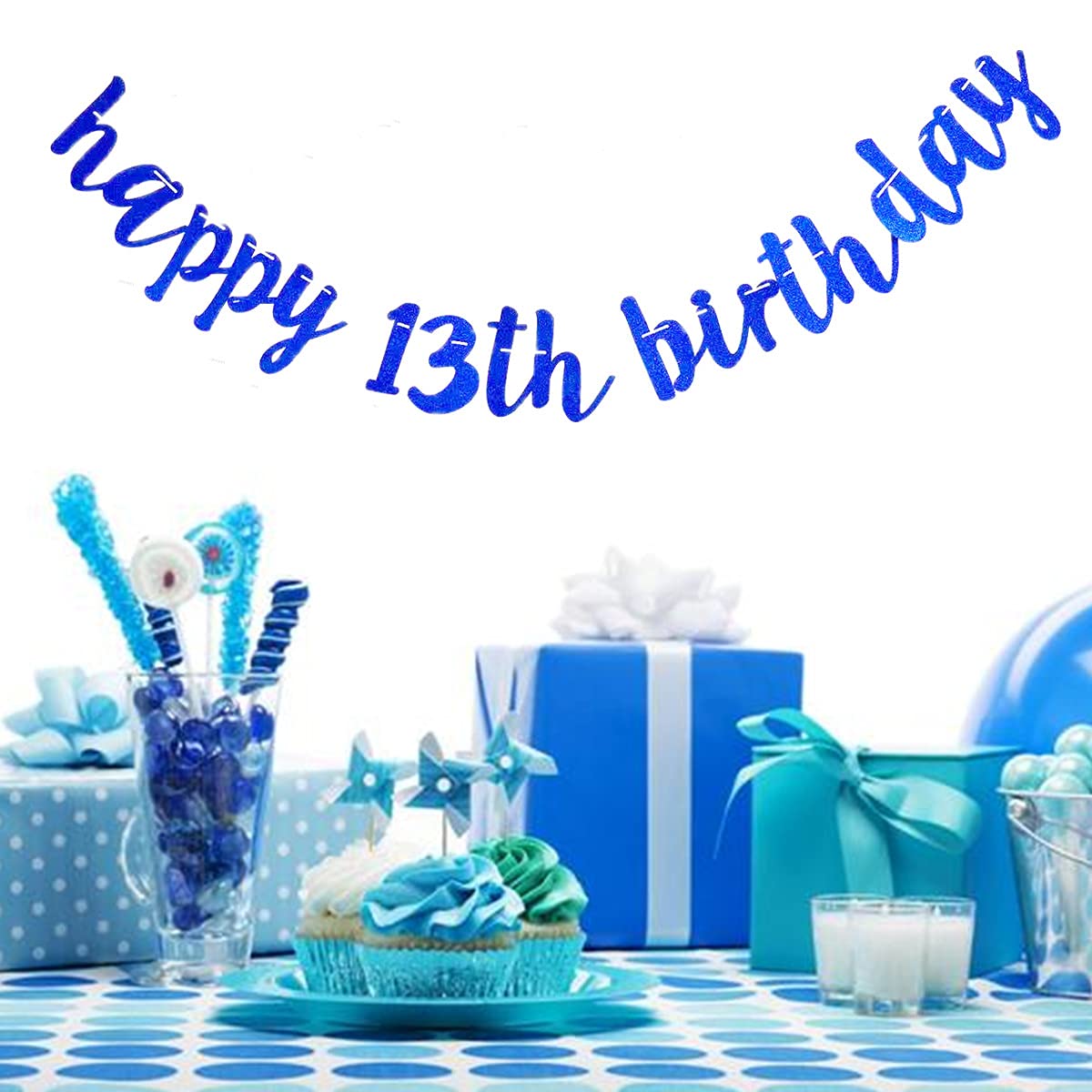 13TH Birthday Banner for Boys Blue Official Teeanger Glittery Happy ...