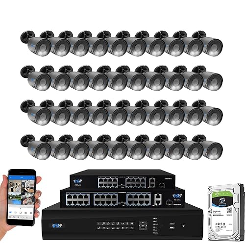 GW Security 64 Channel 12MP NVR Security Camera System 20TB, 64CH 6K NVR,  40Pcs 8MP HD 130° View Audio Fulltime Color Night Vision PoE IP Cameras,