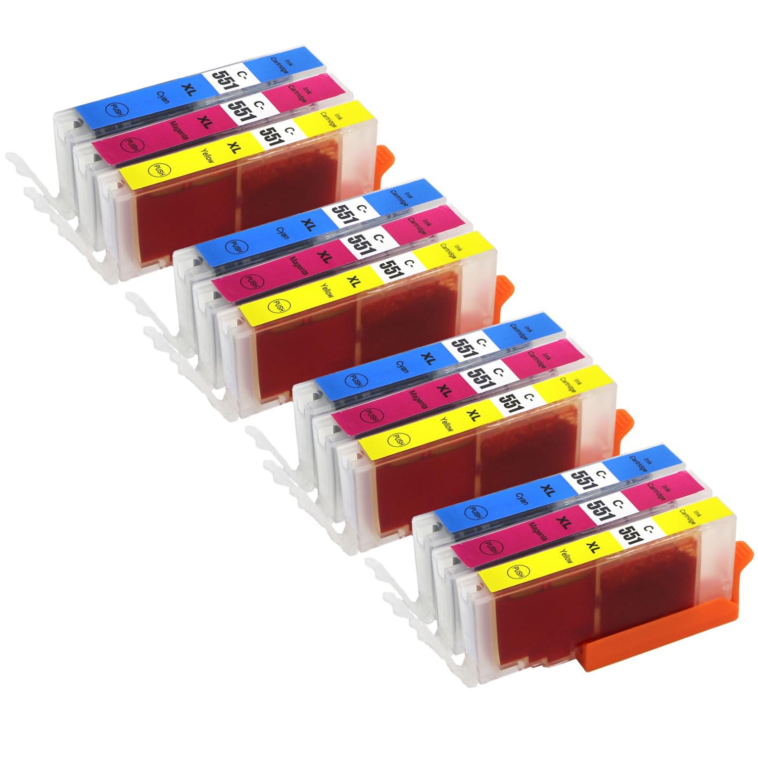 Go Inks Compatible CLI-551 XL C/M/Y Ink Cartridges - 12 Pack Colour replacement for Canon PIXMA Printers - 12ml - 551 XL multipack - High Yield - 4 Sets - Cyan, Magenta, Yellow