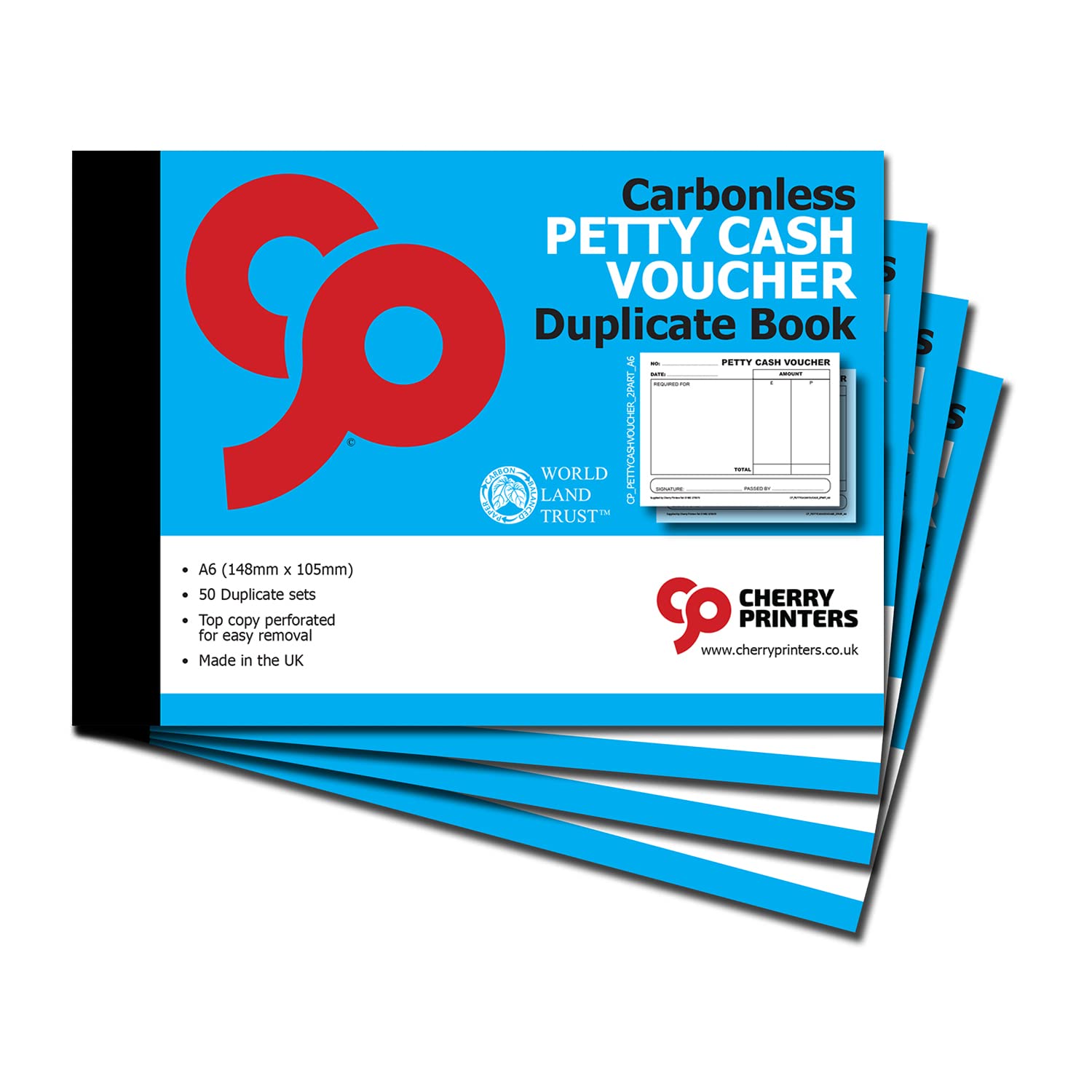 Cherry Printers Carbonless NCR Petty Cash Voucher Duplicate Books A6 50 Sets **4 Pack**