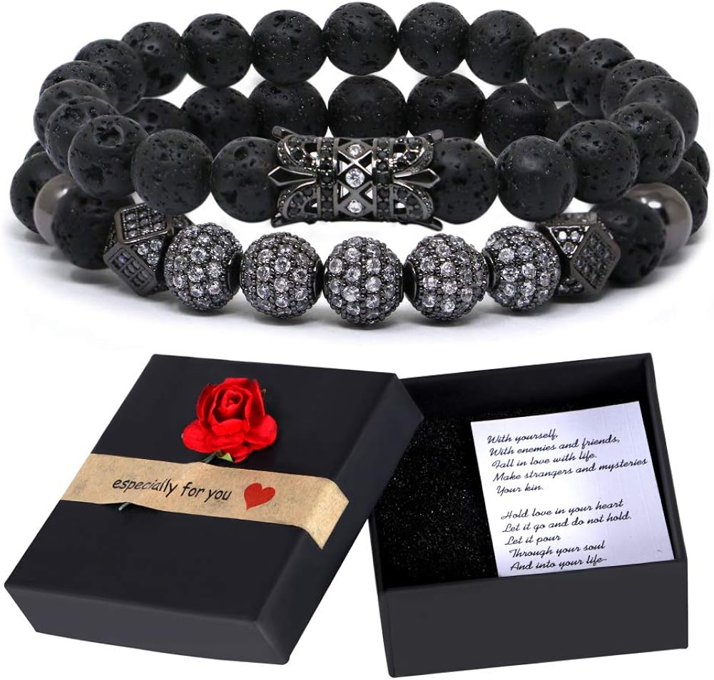 TAIHA Lava Rock Stone Bracelets for Men Women Valentines