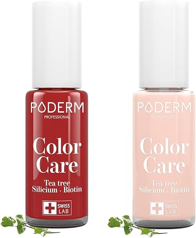 PODERM Nail Care Polish with Tea Tree Red Allure & Powder Pink 8ML