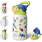 BOTTLE BOTTLE Kids Insulated Water Bottle with Straw Lid and Handle 16 oz Stainless Steel Vacuum Tumbler Water Bottles for School Outdoor Travel Gifts for Boys and Girls Astronaut