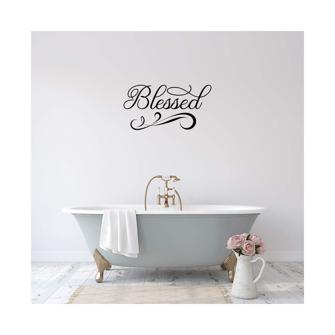 StickerDeen | Blessed Wall Sticker Inspirational Quote Nursery Living Room Decoration Removable Decal Peel & Stick Wall Art Vinyl Decals (Small) (Black)