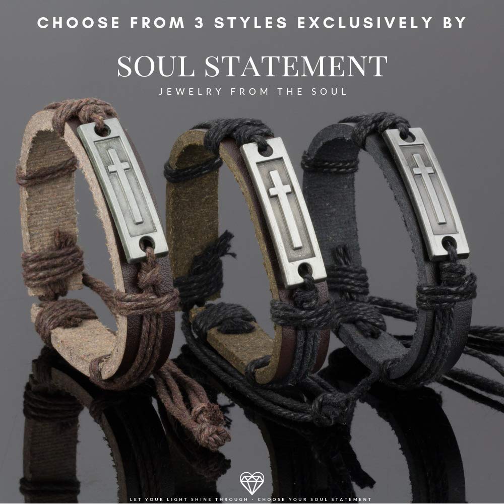 Soul Statement Leather Cross Bracelet for Teens or Men, Cool Christian Gift Ideas for Teenagers for Confirmation, Baptism, Christmas Stocking Stuffers