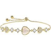 yongder Dainty Adjustable 14K Gold Plated Heart Link Chain Bracelet for Women