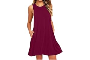 GENERIC Summer Dresses for Women 2024 Vacation Trendy Dress Short Flowy Swing Mini Dress Casual Beach Sundress with Pockets