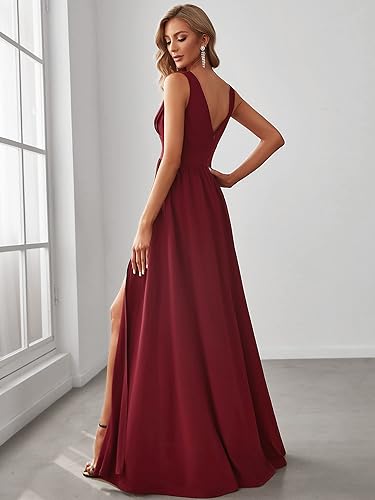 Ever-Pretty Women's V-Neck Prom Dresses Sleeveless Side Slit Formal Gown  Floor Length Bridesmaid Wedding Guest Dress Burgundy US14 in Dubai - UAE |  Whizz Formal