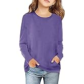 Haloumoning Girls Casual Short Sleeve T Shirts Color Block Tee Blouse Kids Loose Tunic Tops with Pockets Size 4-15