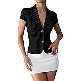winkbay Women's Striped Puff Short Sleeve Blouse Collared Button Down Summer Shirts