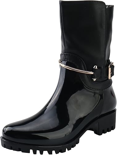 Alexis Leory Bottes De Pluie De Style Moto Avec Fourrees Femme Noir 1 40 Eu 7 Uk Amazon Fr Chaussures Et Sacs