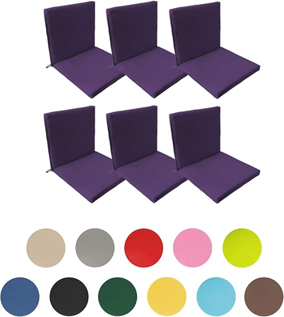 Garden Chair Seat Pad Cushion 6 Pack in Purple, Fits Securely with Tie